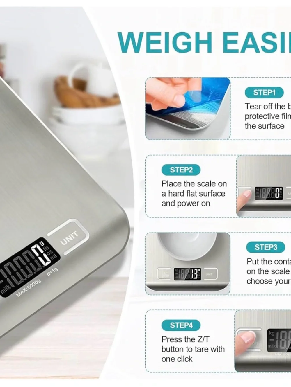 Digital Kitchen Scale - Silver Electronic Food Scale